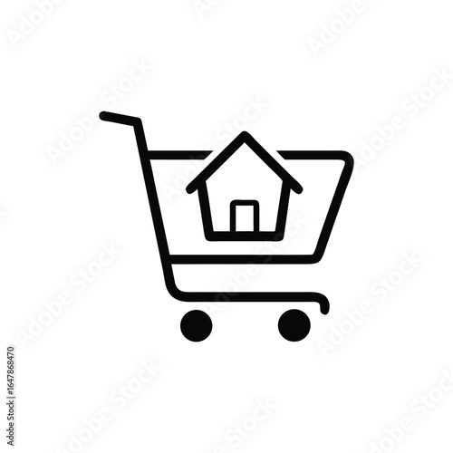 Minimalist Shopping Cart with House Icon on Transparent Background Design
