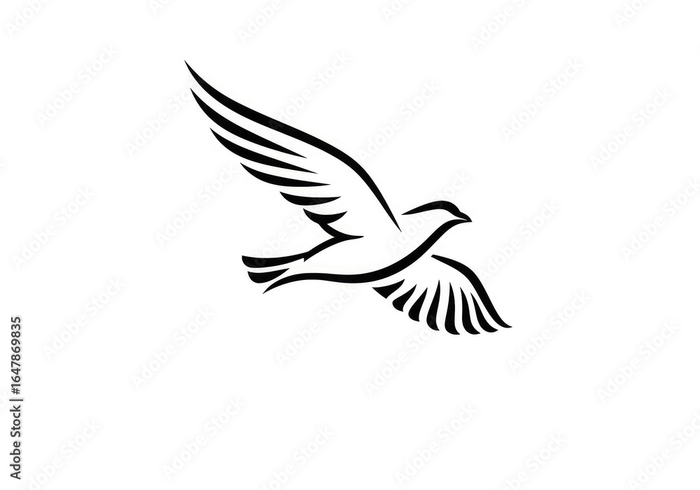 Naklejka premium Elegant soaring bird line art for logos, tattoos, and minimalist designs needing a touch of freedom and grace, perfect for nature brands and inspirational themes