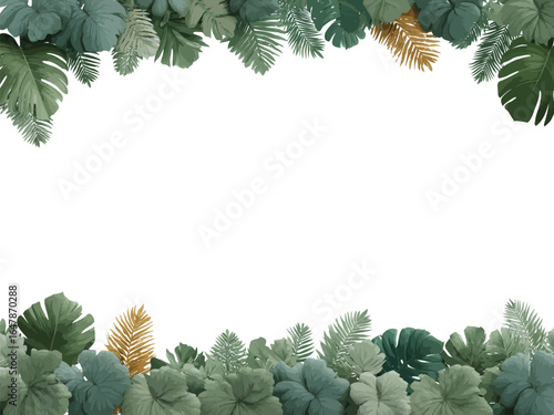 A botanical frame of stylized leaves decorated with simple traditional Indonesian patterns

