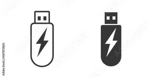UntitledVector art of two usb flash drives with a lightning bolt symbol isolated on white background, representing portable data storage and transfer technology for computers and digital devices
