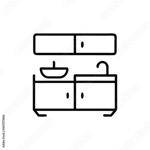 Sink Minimalist Line Art Style, Cabinet with Transparent Background