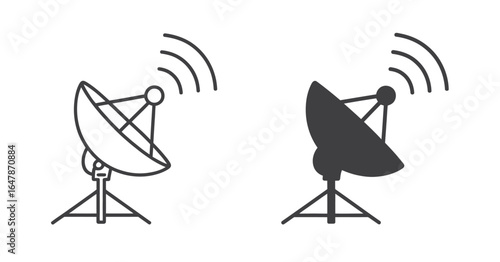 UntitledIllustration of a satellite dish antenna with signal waves, isolated on white background, showcasing communication technology and wireless connectivity for broadcasting and telecommunications