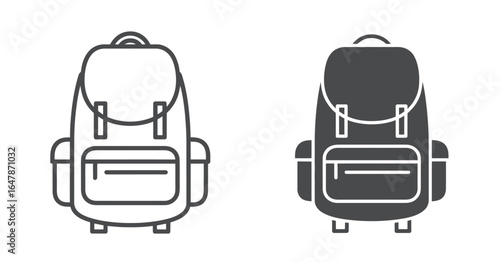 Illustration of a backpack isolated on white background, showcasing its design and features for travel, hiking, and outdoor adventures, perfect for tourism and adventure enthusiasts