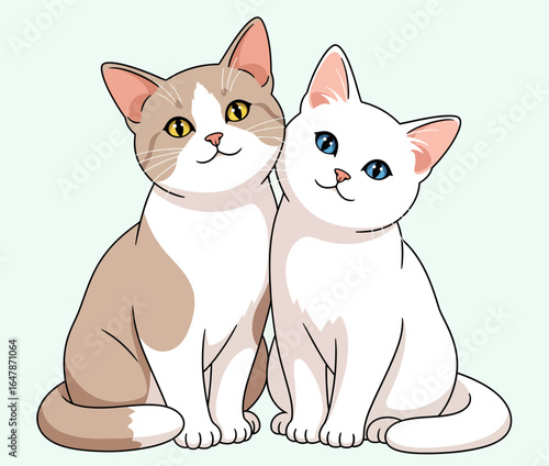 Adorable cartoon cats cuddling together warmly, perfect for children's book illustrations and pet adoption campaigns