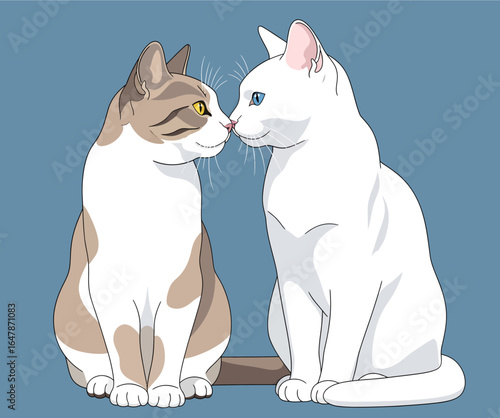 Two adorable cats nose to nose showing affection and love in a heartwarming moment together