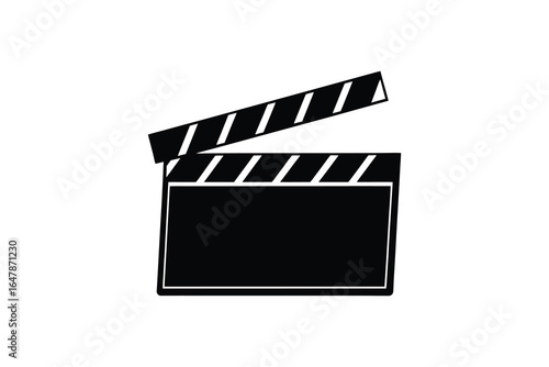 A black and white clapper board icon for film and video production purposes silhouette