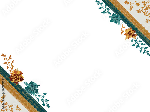 A minimalist corner frame with traditional Indonesian patterns for cultural events and copy space

