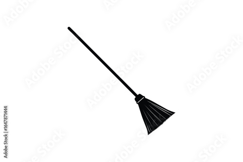 A black broom with a long handle and triangular head silhouette