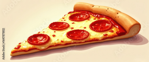Pepperoni Pizza Slice Illustration on Pastel Background