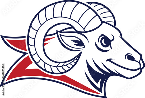 Aggressive ram mascot head with red and blue accents