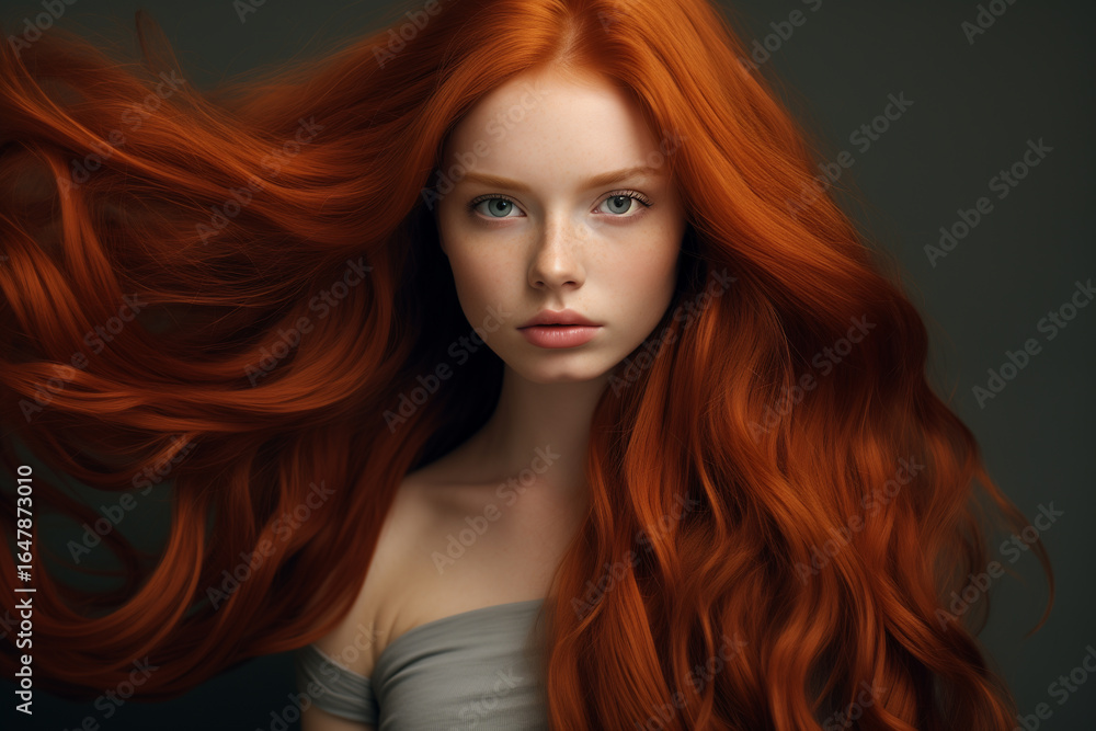 Fototapeta premium Young woman with healthy long red hair
