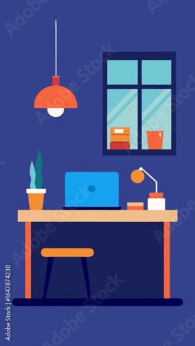 flat modern office desk with laptop