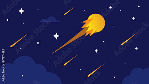 Night sky with stars and shooting meteors