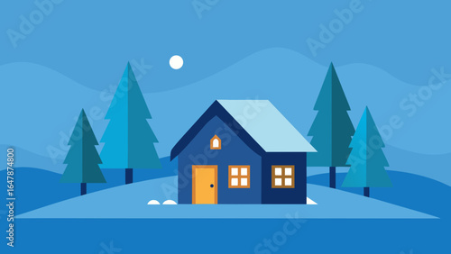 Winter cabin in snowy forest flat vector