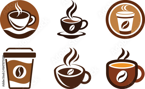 Varied Coffee Cup and Coffee Bean Illustrations for Beverage Branding