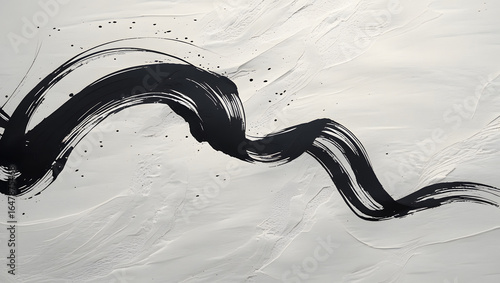 Abstract grunge background with black ink splash drawing of a Japanese woman silhouette with kanji character design