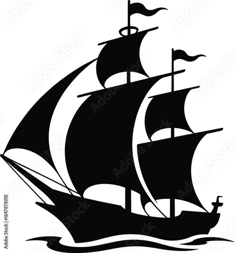 Majestic sailing ship silhouette gliding on ocean waves under full sail is a timeless classic design