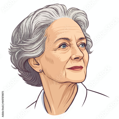 Thoughtful Portrait: A detailed illustration of a distinguished elder, the image evokes a sense of wisdom, introspection, and experience. Her gaze is a testament to quiet contemplation