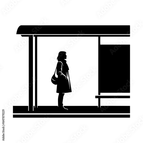 An image suitable for public transport travel themes. This vector art of a person waiting at a bus stop is suitable for graphic design, travel blogs, website icons, public service promotional posters.
