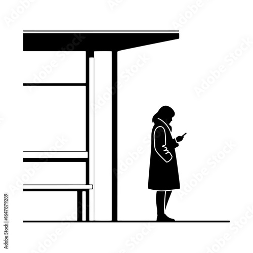 An image suitable for public transport travel themes. This vector art of a person waiting at a bus stop is suitable for graphic design, travel blogs, website icons, public service promotional posters.