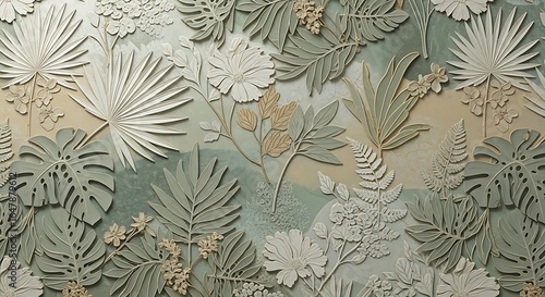 Ai generated image of intricate botanical pattern with detailed leaves and floral elements