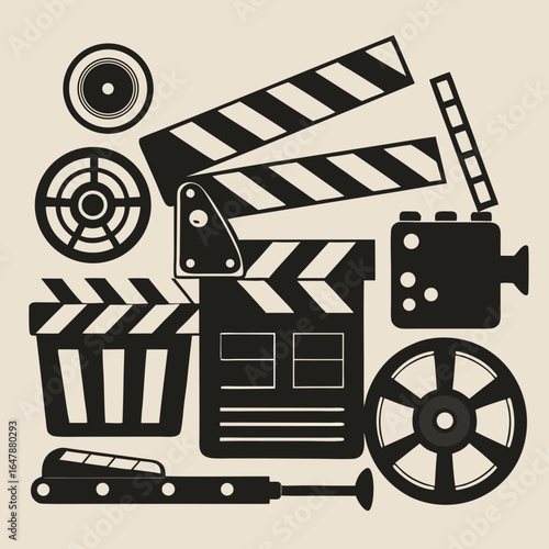 movie clapper board and reel