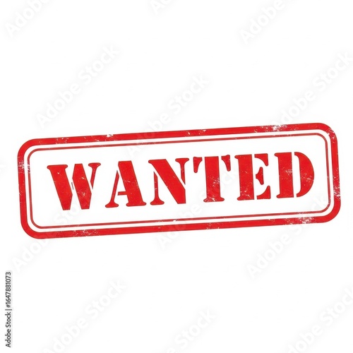 Red and white wanted stamp isolated on white background