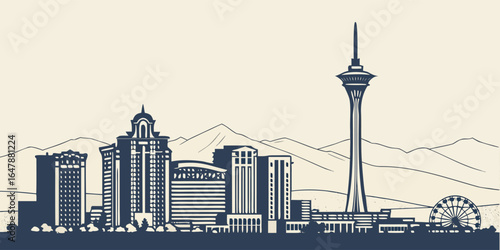Vector Silhouette of North Las Vegas Skyline and Desert Horizon