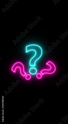Neon question mark icon animation. neon question mark symbol on alpha channel