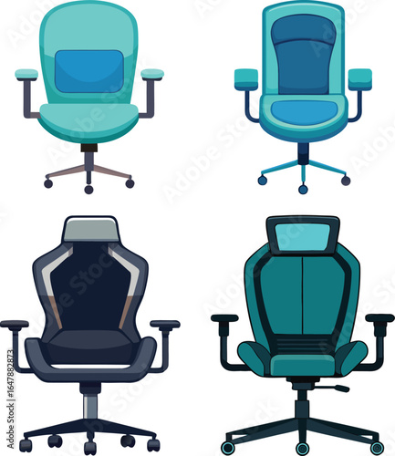  Front View of a Modern Office Chair Ergonomic Design. set of office chairs
