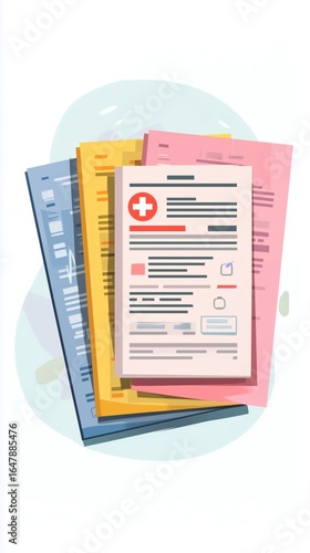 Stacks of medical documents and patient files, illustrating healthcare bureaucracy, paperwork overload, and administrative processes in hospitals and clinics.