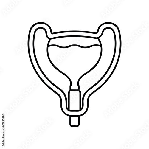 Minimalist Line Drawing of Human Urinary Bladder with Urethra in Black and White Outline Style