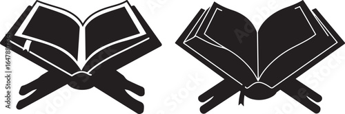 Two islamic holy books on decorative stands silhouette