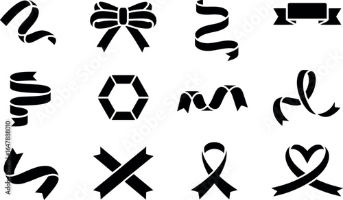 Black and white ribbon icons: elegant, simple, vector graphics.