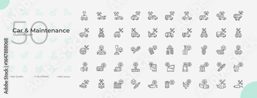 Car And Maintenance Line Editable Icons set. Vector illustration in modern thin line style of Car And Maintenance icons: maintenance, repair, service, etc