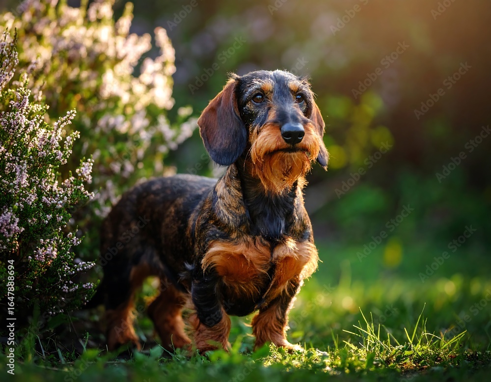 Dachshund in garden sunlight Dachshund in garden sunlight