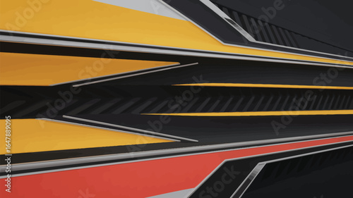 A speeding car on a curved highway under a yellow light creates a yellow and black vector motion blur pattern