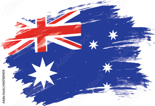 Australian Flag with Artistic Brush Stroke Effect in Bold Graphic Style