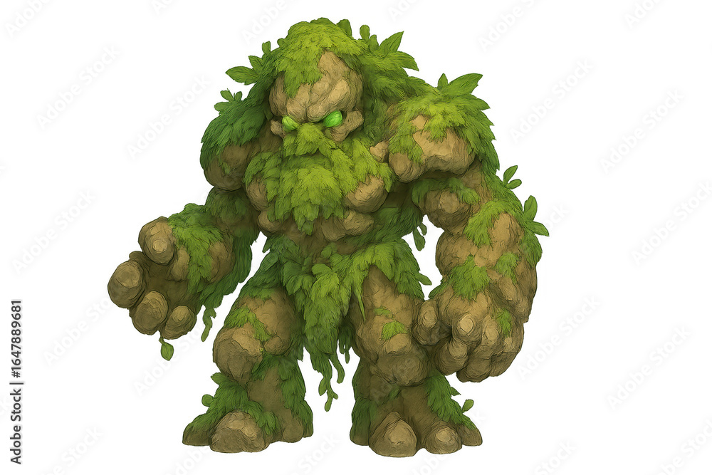 Fototapeta premium Moss-covered rock giant walking on transparent background