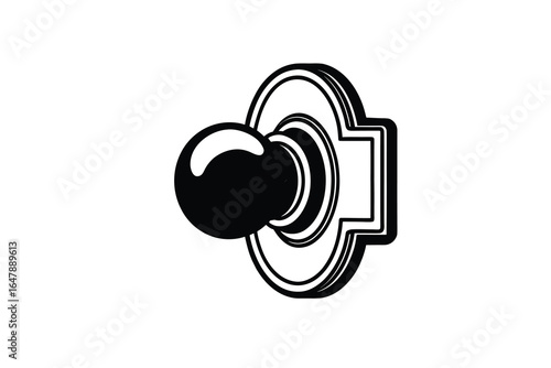 A black and white illustration of a round door knob with a rosette silhouette