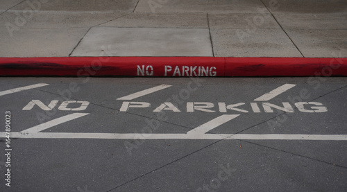 Canvastavla Painted “No Parking” warning on street curb and asphalt