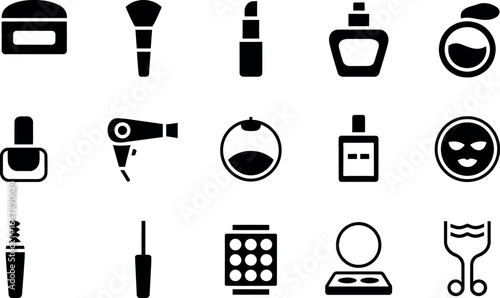 Modern Black and White Beauty Icons: Makeup, Hair, and Skincare.