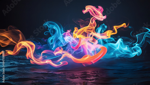 Abstract design of smooth blue fire and smoke flames with a soft, swirling texture on a black background