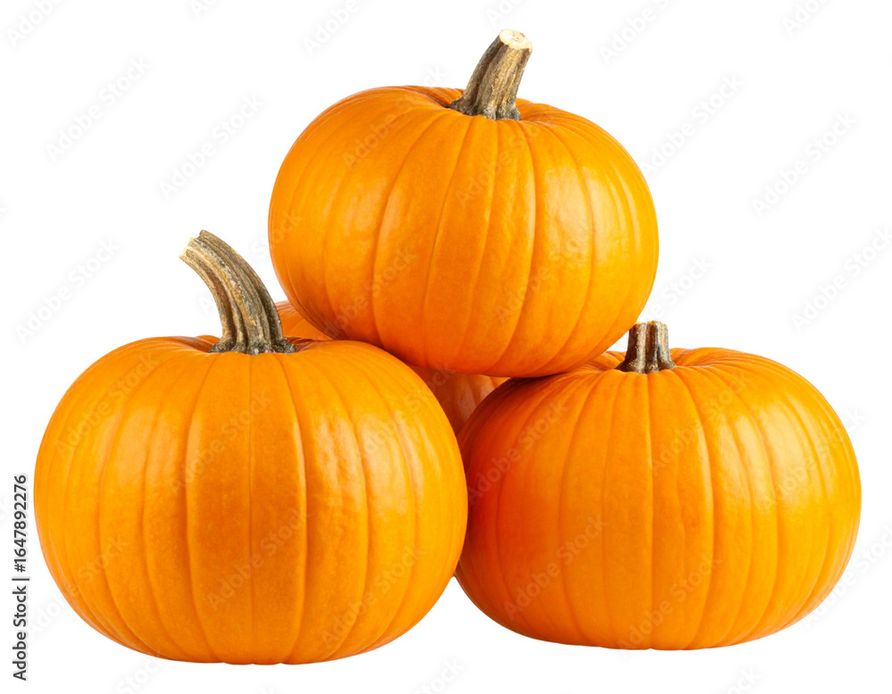 Fototapeta premium Stacked Orange Pumpkins with Natural Stems, Side View, Transparent Background