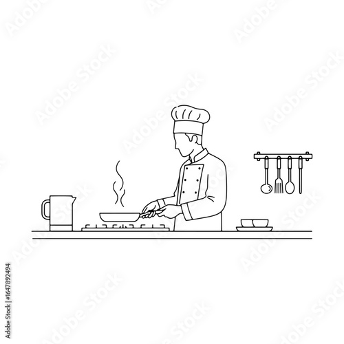 An image perfect for cooking and culinary themes. This image of a chef is especially suitable for creating recipe books, blog posts, food-related advertisements, and restaurant logos.