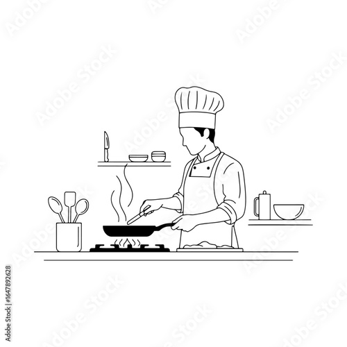 An image perfect for cooking and culinary themes. This image of a chef is especially suitable for creating recipe books, blog posts, food-related advertisements, and restaurant logos.