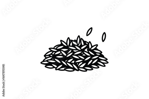 a pile of rice grains on a plain white background silhouette