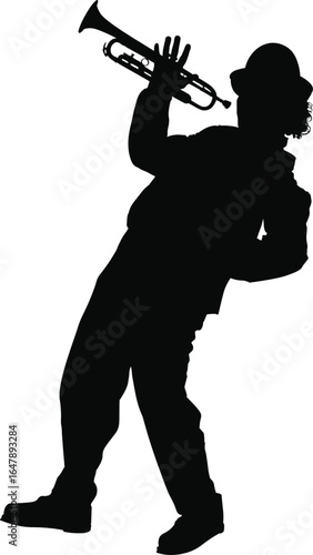 silhouette of men playing trumpet with fun