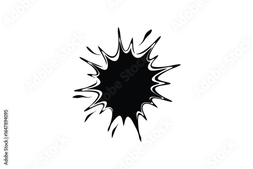 A black explosion or burst shape on a white background silhouette