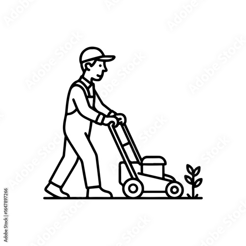 Line icon gardener with lawn mower vector on white background
Vector line icon on white background